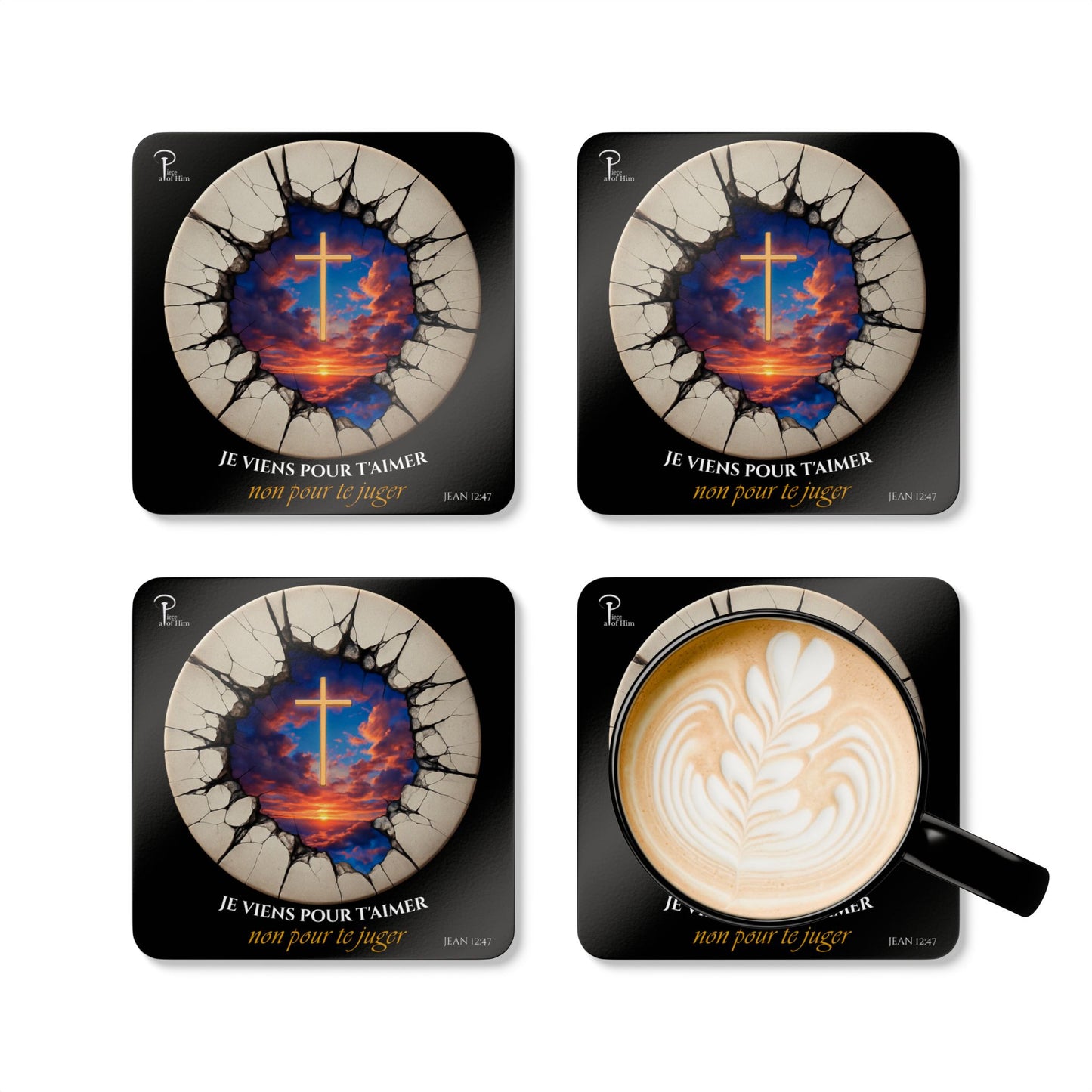 Je viens pour t'aimer - Artistic Cork Coaster Set - black