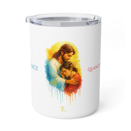 Man embraced by Jesus - Insulated Coffee Mug - white