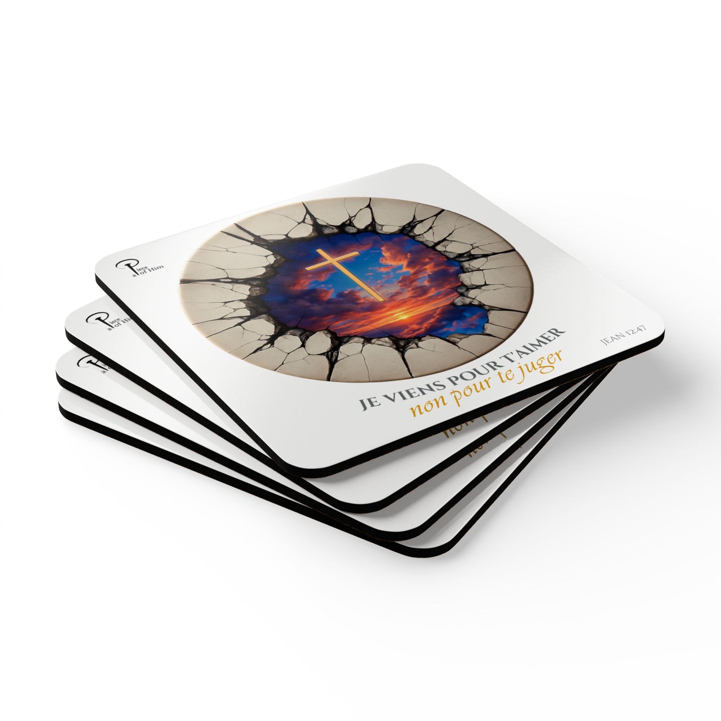 Je viens pour t'aimer - Artistic Cork Coaster Set- white