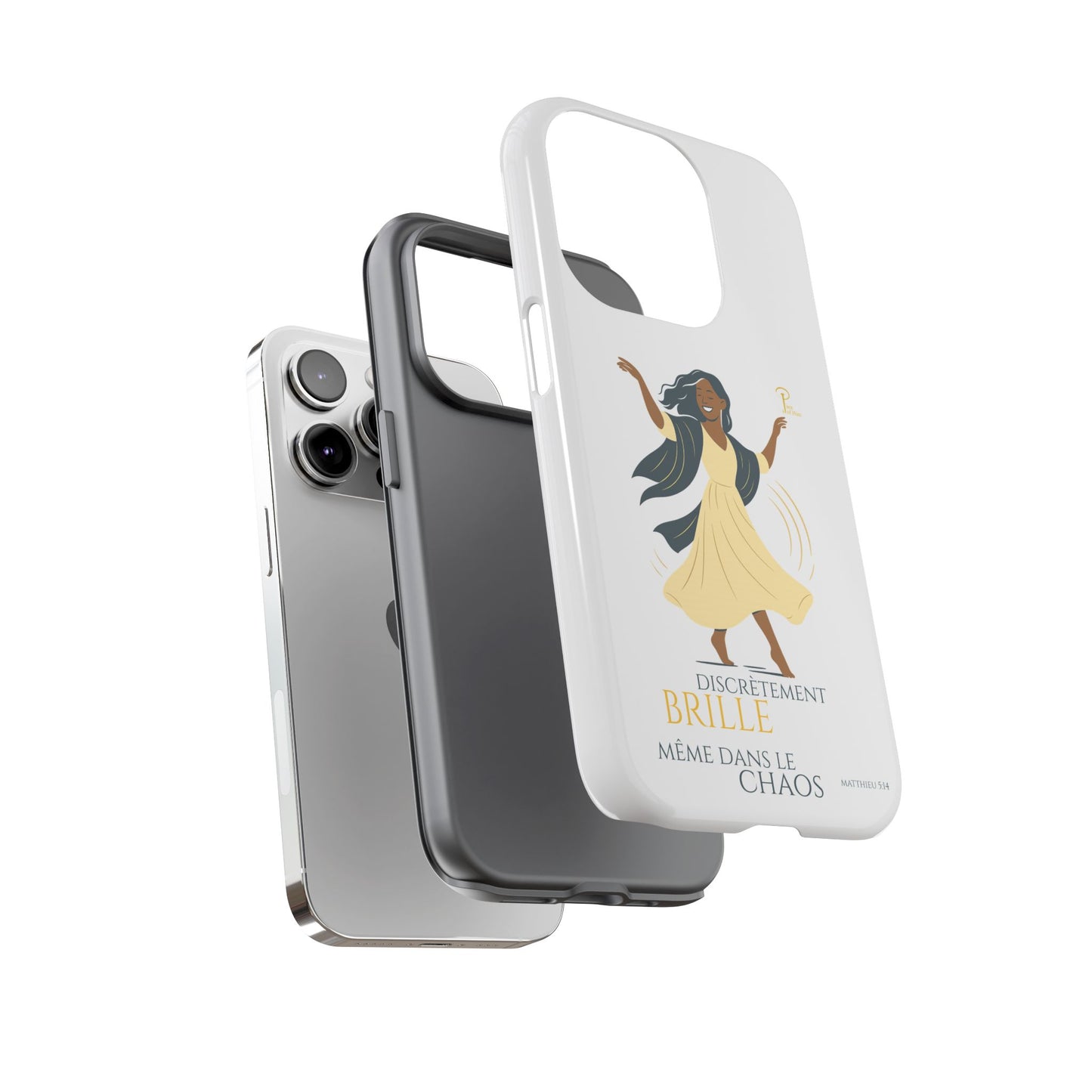 Brille discrètement - Chic Phone Case with a woman dancing - white