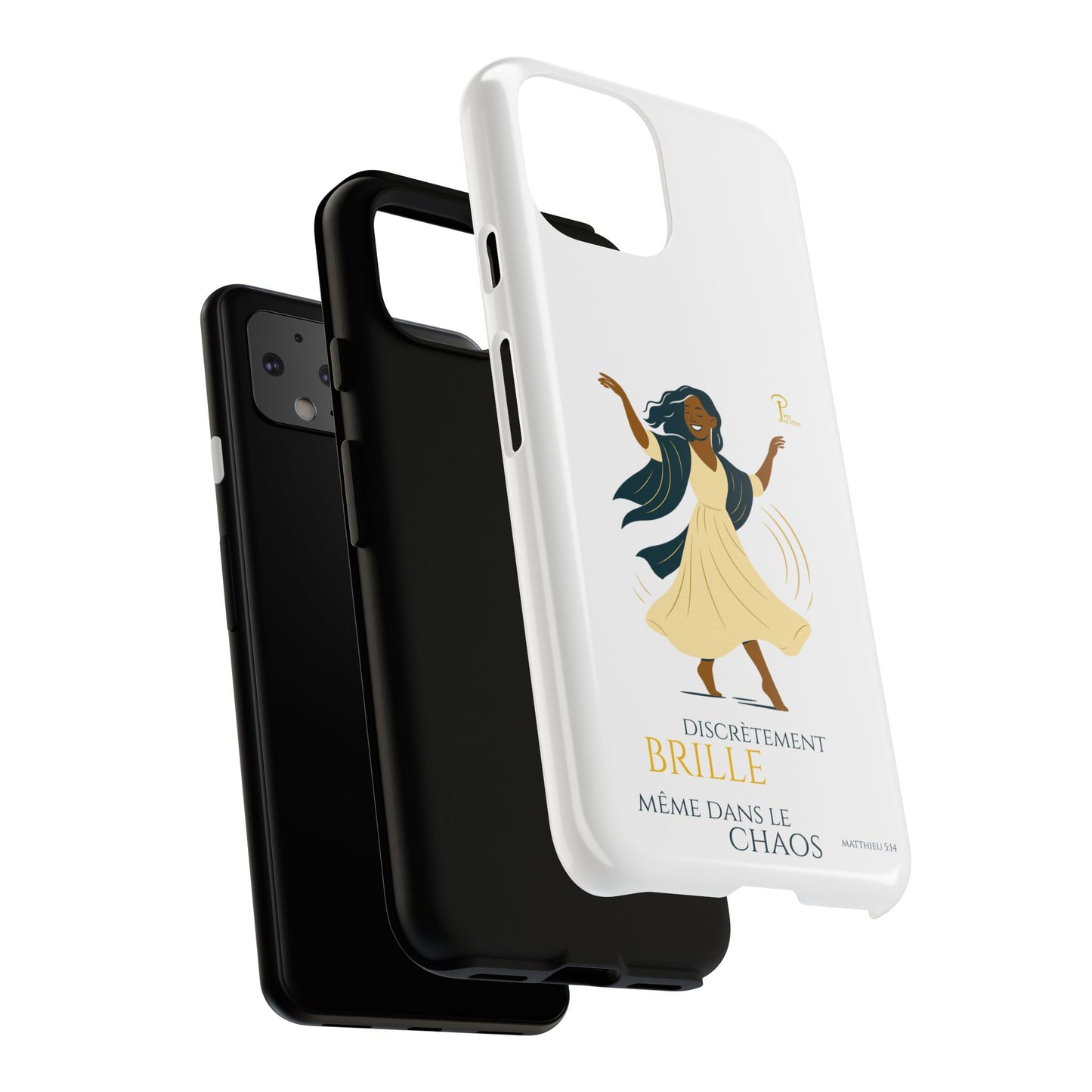 Brille discrètement - Chic Phone Case with a woman dancing - white