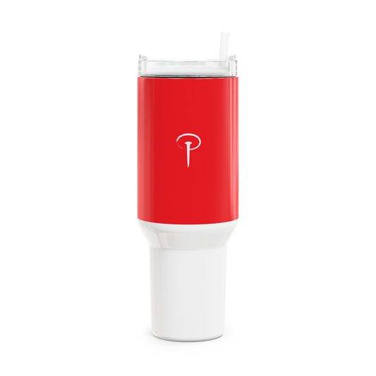 Stylish 40oz Tumbler with Straw - red & white