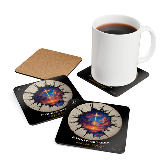 Je viens pour t'aimer - Artistic Cork Coaster Set - black