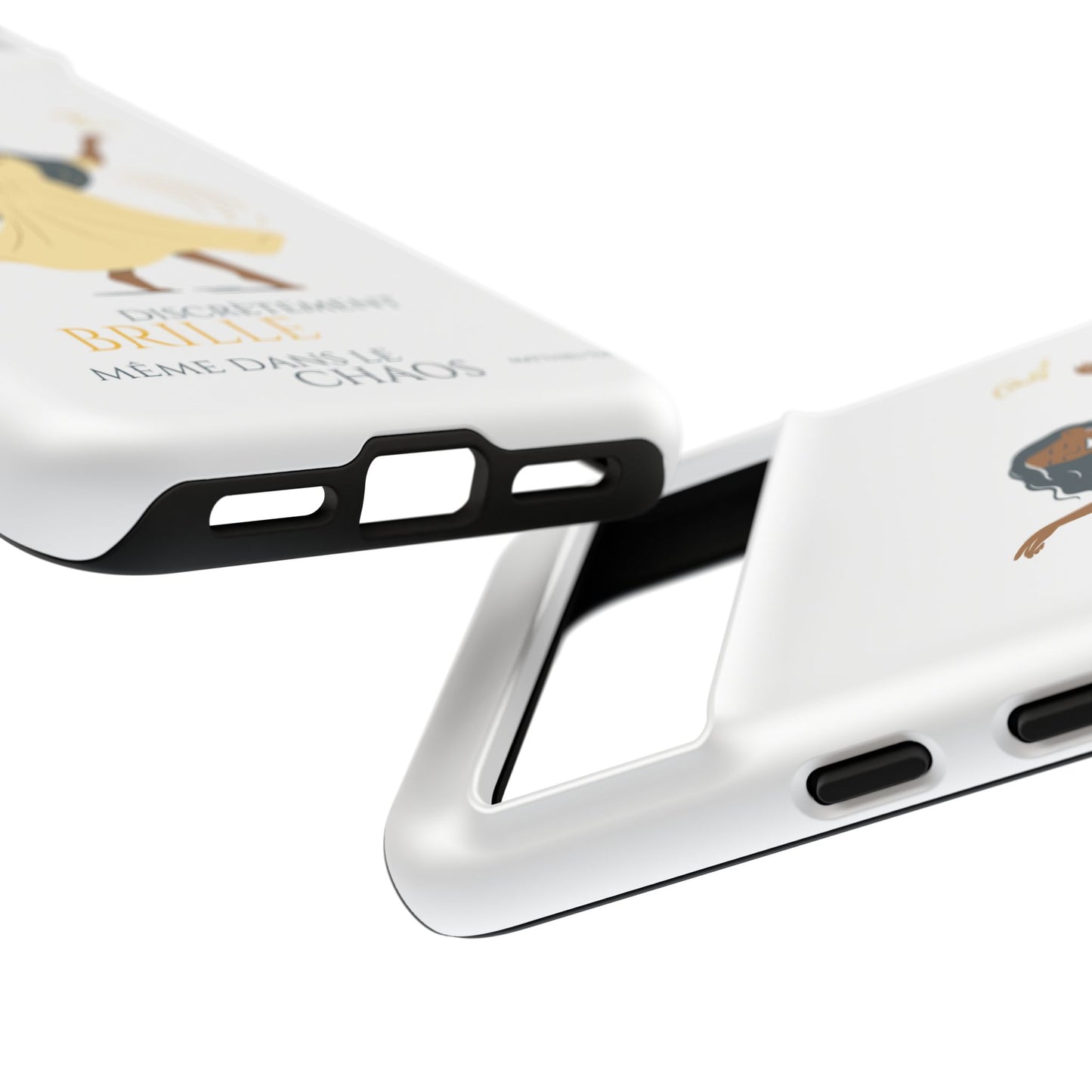 Brille discrètement - Chic Phone Case with a woman dancing - white