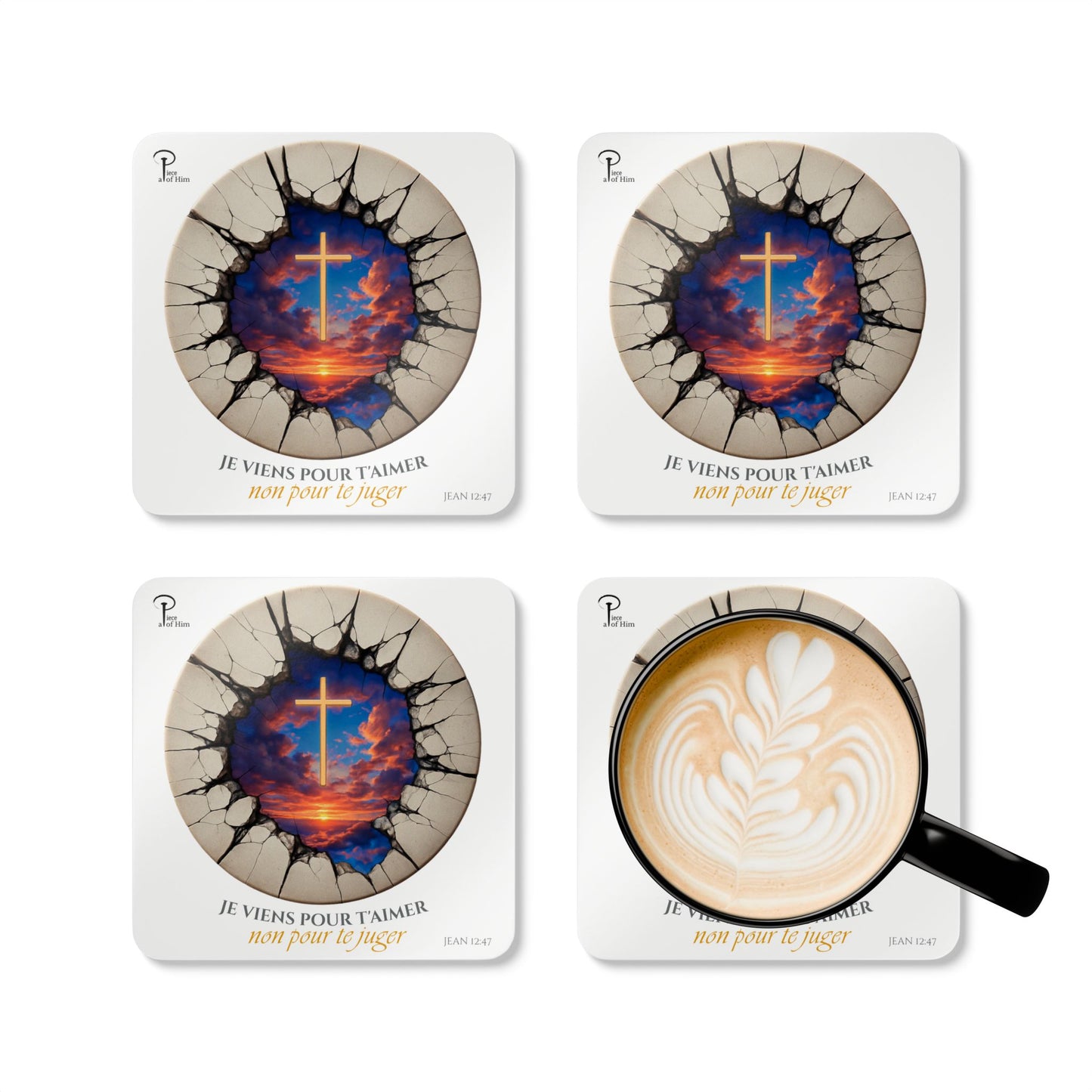 Je viens pour t'aimer - Artistic Cork Coaster Set- white