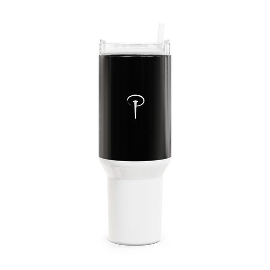 Stylish 40oz Tumbler with Straw - black & white