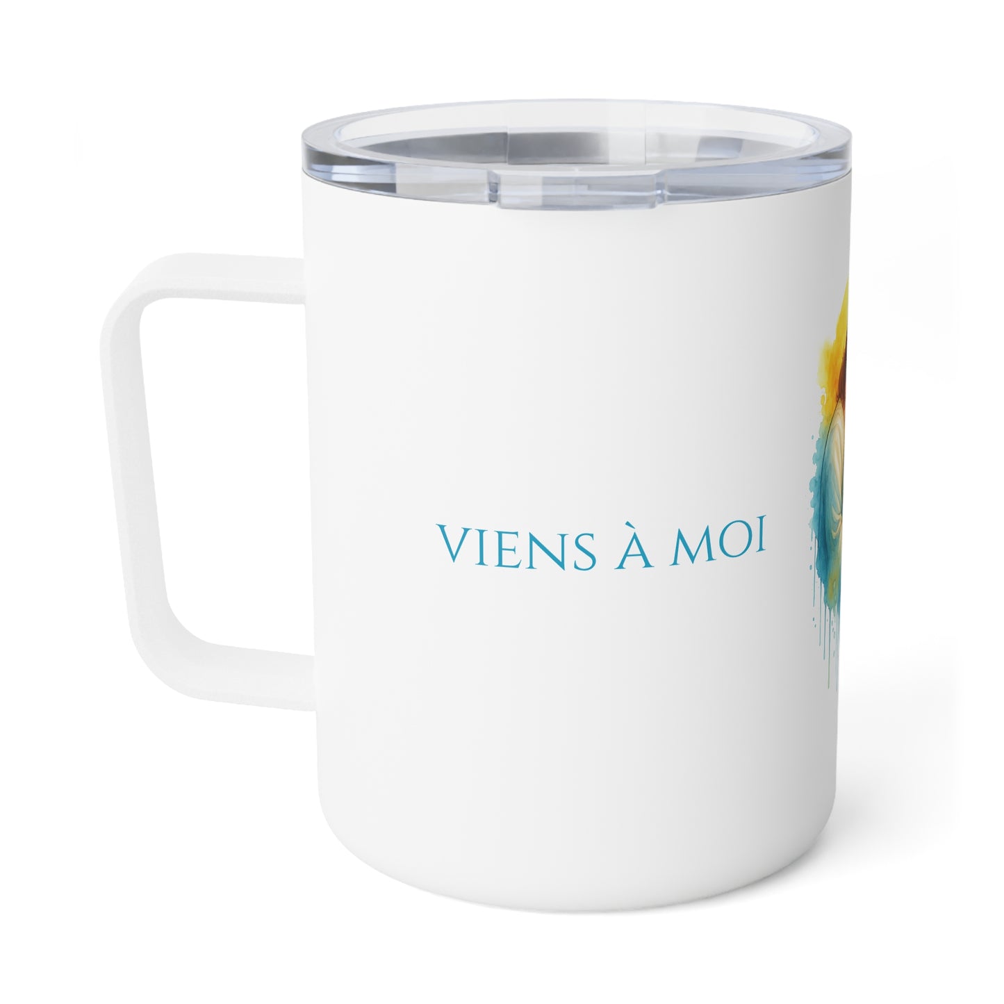 Man embraced by Jesus - Insulated Coffee Mug - white