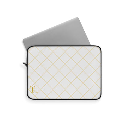 Elegant Black and Gold Laptop Sleeve - white & golden logo