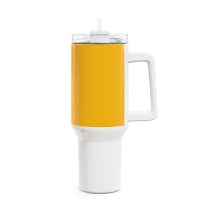 Stylish 40oz Tumbler with Straw - yellow & white