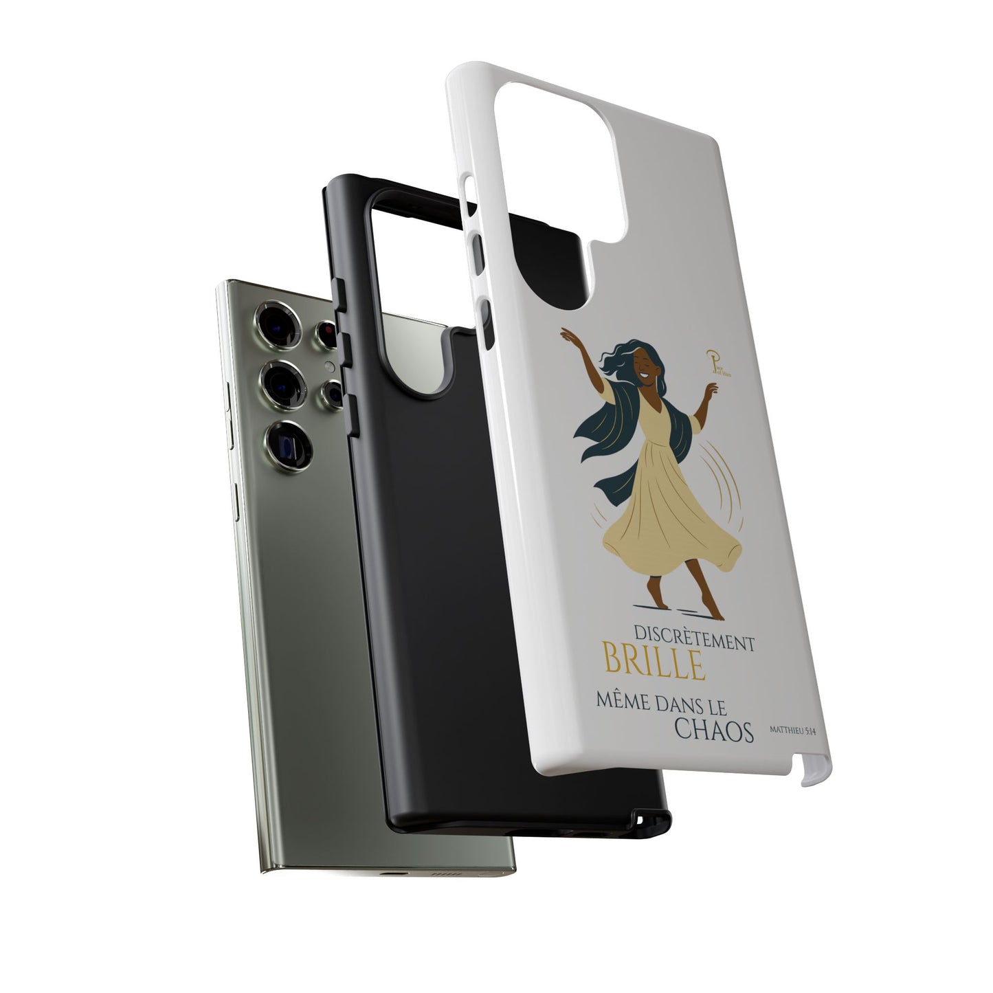 Brille discrètement - Chic Phone Case with a woman dancing - white