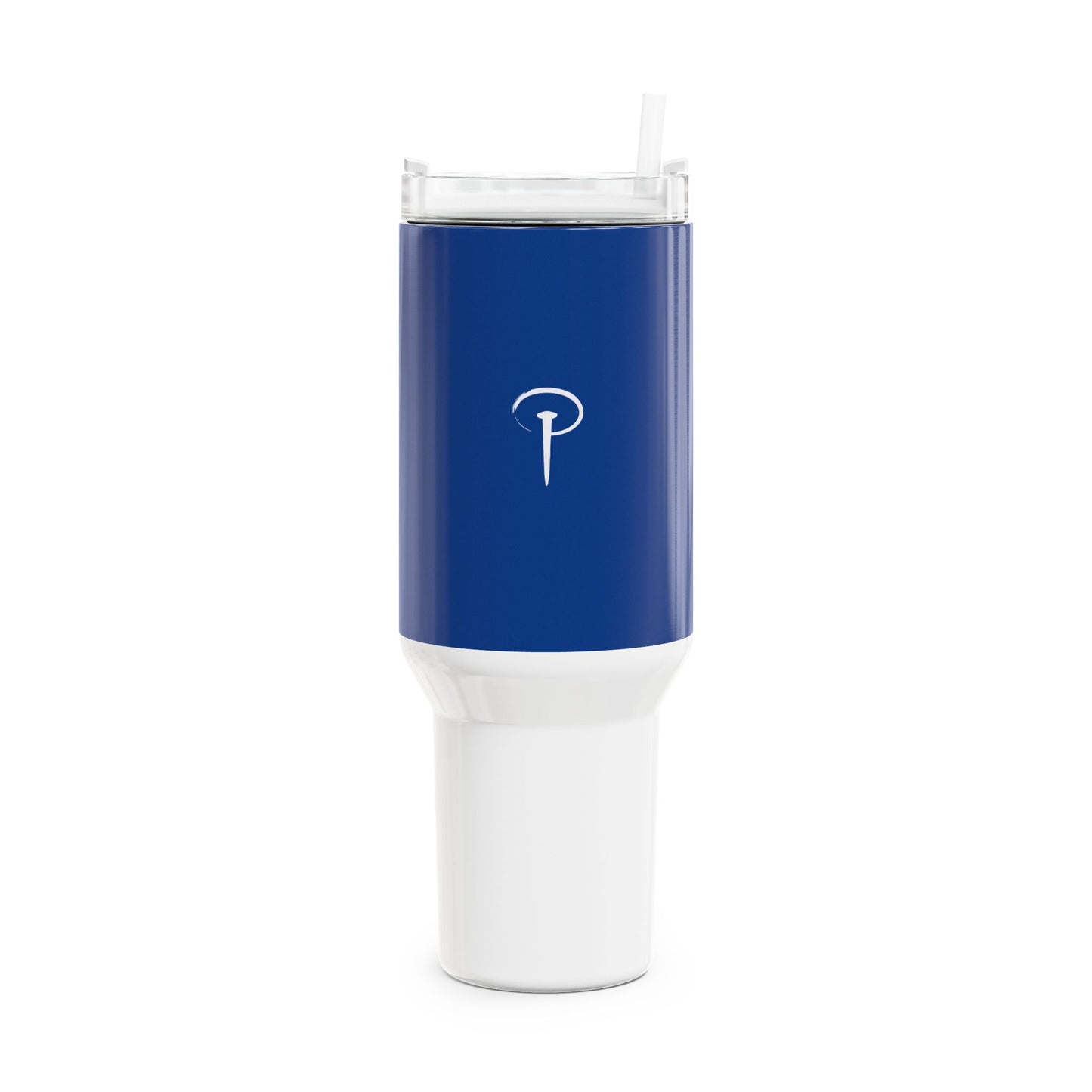 Stylish 40oz Tumbler with Straw - blue & white