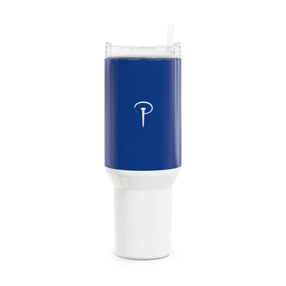 Stylish 40oz Tumbler with Straw - blue & white