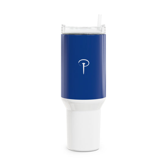 Stylish 40oz Tumbler with Straw - blue & white