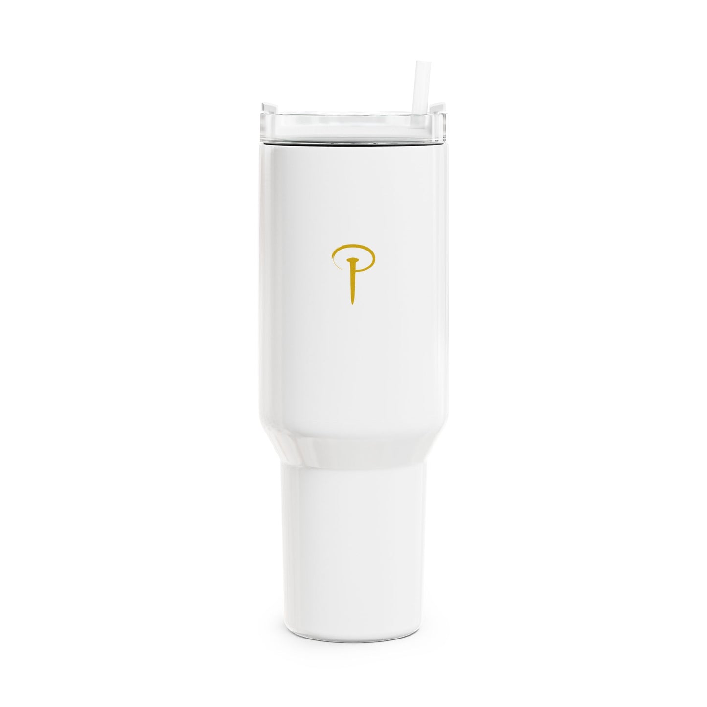 Stylish 40oz Tumbler with Straw - white & golden logo