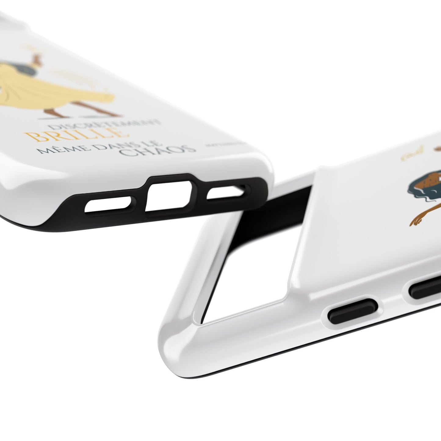 Brille discrètement - Chic Phone Case with a woman dancing - white