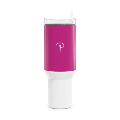 Stylish 40oz Tumbler with Straw - pink & white