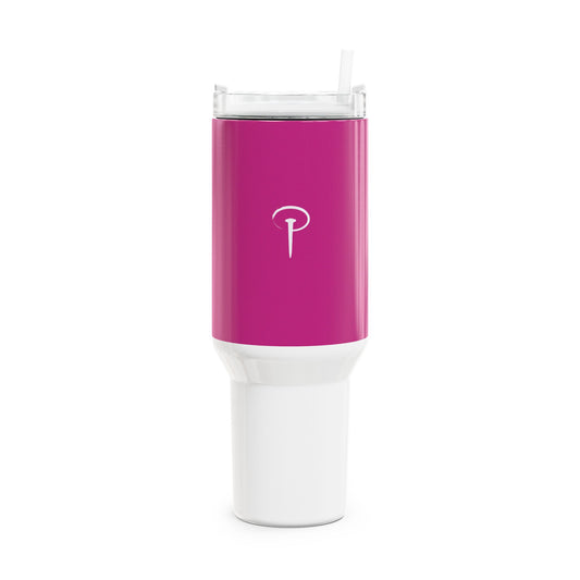 Stylish 40oz Tumbler with Straw - pink & white