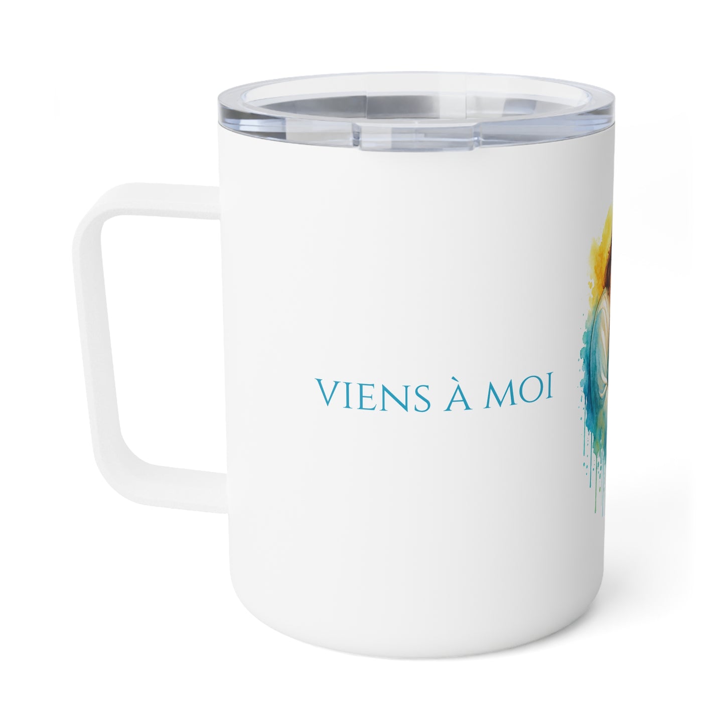 Woman embraced by Jesus - Insulated Coffee Mug - white