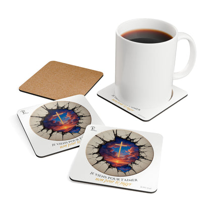 Je viens pour t'aimer - Artistic Cork Coaster Set- white